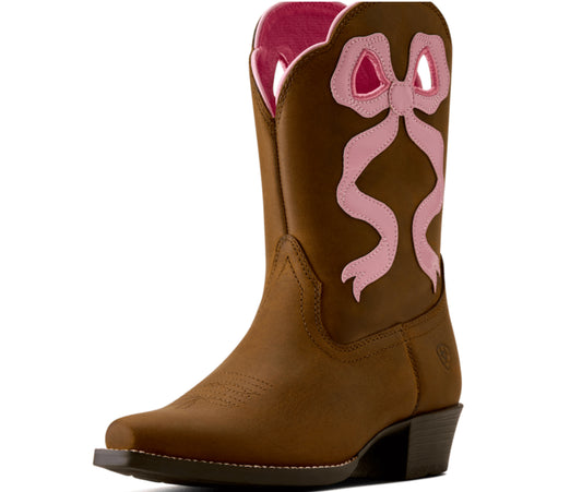 ARIAT GIRLS YOUTH LIL BEAUX D TOE DISTRESSED BROWN WESTERN BOOT