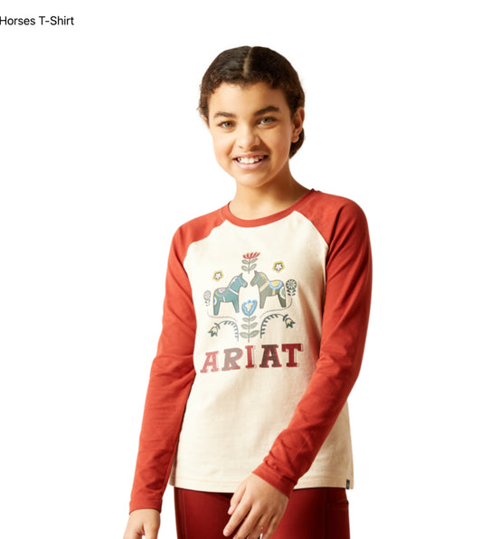 ARIAT GIRLS DALA HORSES LONG SLEEVE TSHIRT