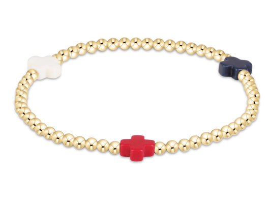 E NEWTON SIGNATURE CROSS 2MM GOLD BRACELET-FIRECRACKER