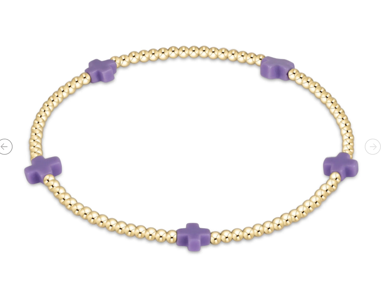 E NEWTON SIGNATURE CROSS SMALL GOLD PATTERN 2MM BEAD BRACELET