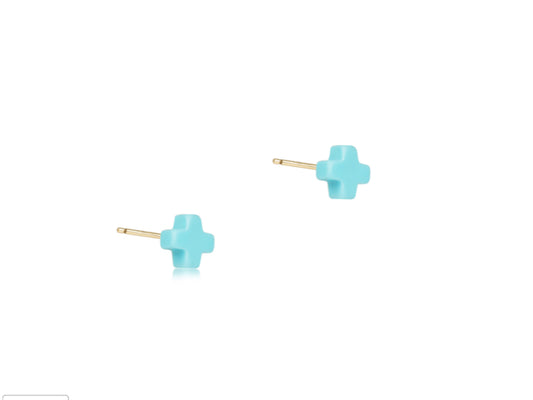 E NEWTON SIGNATURE CROSS SMALL STUD-TURQUOISE