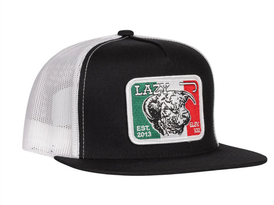 LAZY J RANCH BLACK & WHITE MEXICO ELEVATION CLASSIC FIVE PANEL TRUCKER HAT
