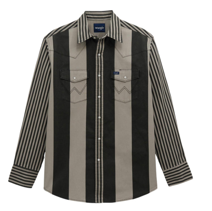 WRANGLER MENS VINTAGE INSPIRED LONG SLEEVE BRUSHPOPPER-CLASSIC FIT-BLACK/GREY