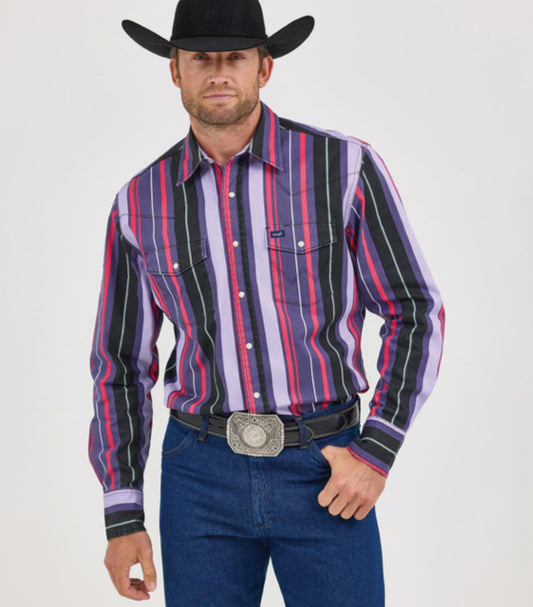 WRANGLER MENS RETRO VINTAGE INSPIRED BRUSH POPPER SNAP SHIRT