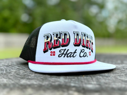 RED DIRT HAT CO COUNTRIFIED-WHITE/BLACK-MAROON ROPE 5 PANEL HAT