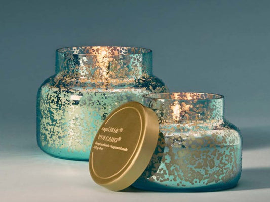 CAPRI BLUE 8 OZ AQUA OPALINE SIGNATURE CANDLE VOLCANO