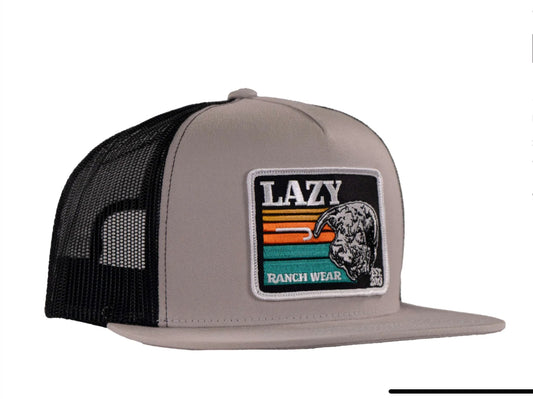 LAZY J RANCH SILVER GREY &BLACK DUSK SUNSET CLASSIC FIVE PANEL TRUCKER HAT