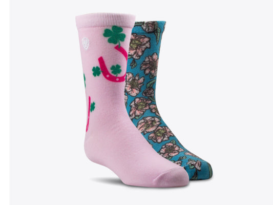 ARIAT PRETTY LUCKY CREW SOCK 2 PAIR MULTI COLORED