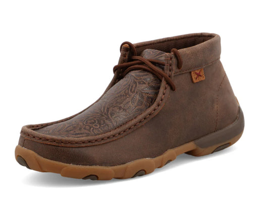 TWISTED X WOMENS DRIVING MOCS D TOE BROWN WITH BROWN TOOLED INLAY