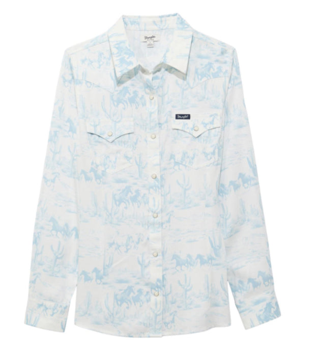 WRANGLER WOMENS RETRO LONG SLEEVE DESERT PRINT SNAP SHIRT