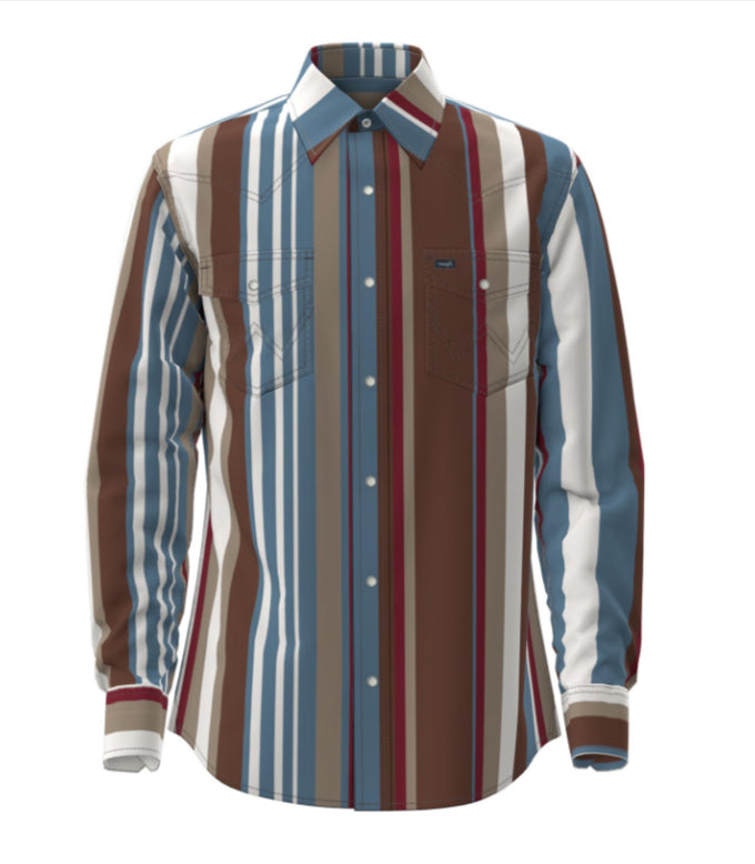 WRANGLER MENS VINTAGE LONG SLEEVE BRUSH POPPER SHIRT