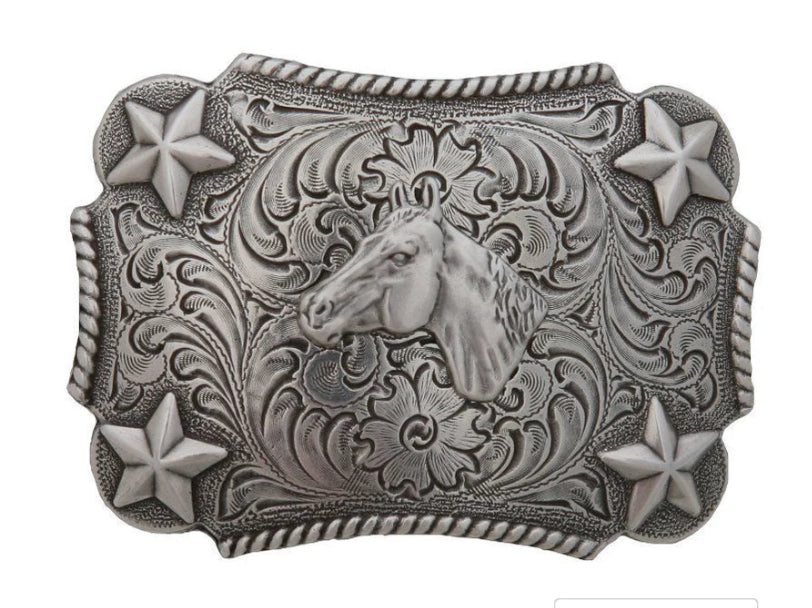 M&F YOUTH HORSE HEAD ROPE EDGE RECTANGLE BELT BUCKLE