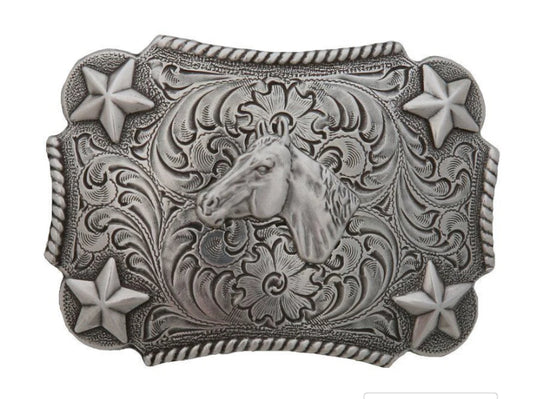 M&F YOUTH HORSE HEAD ROPE EDGE RECTANGLE BELT BUCKLE