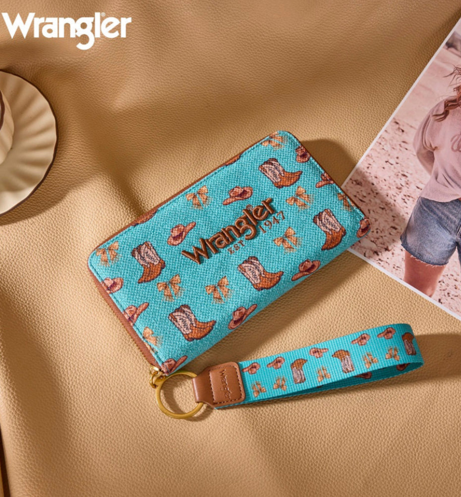 WRANGLER WESTERN PRINT RFID BLOCKING ZIPPERED COWGIRL WALLET