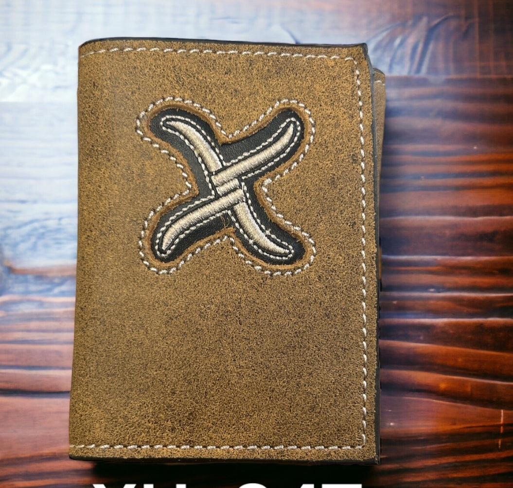 TWISTED X SUEDE LOGO STITCH TRIFOLD WALLET
