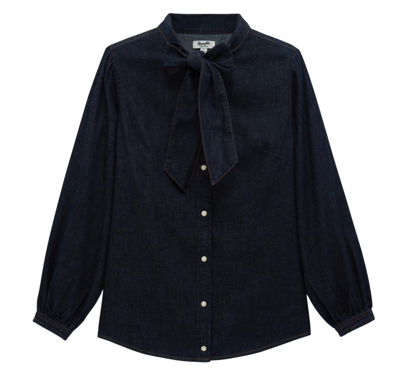 WRANGLER WOMENS PUNCHY DENIM BOW SNAP SHIRT