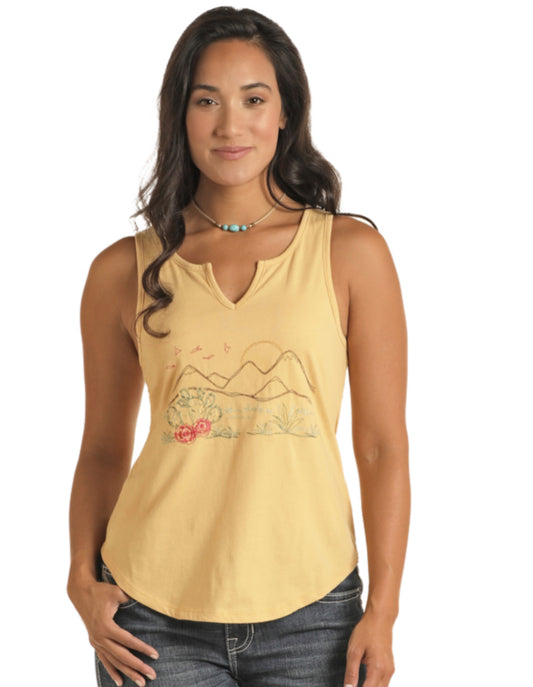 ROCK & ROLL DENIM WOMENS EMBROIDERED SWING TANK