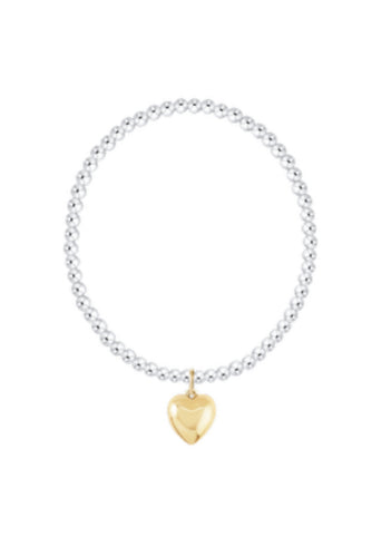 E NEWTON CLASSIC MIXED METAL 3MM BRACELET-LOVE PLUSH GOLD CHARM