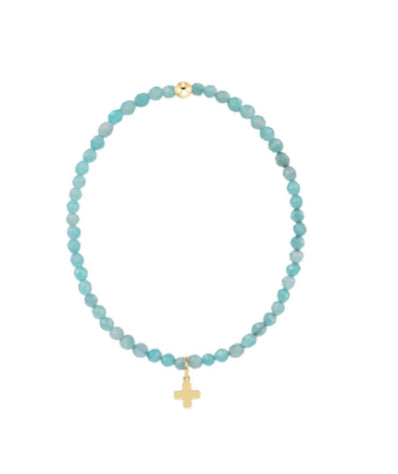 E NEWTON CLASSIC AMAZONITE 3MM BRACELET-SIGNATURE CROSS GOLD CHARM