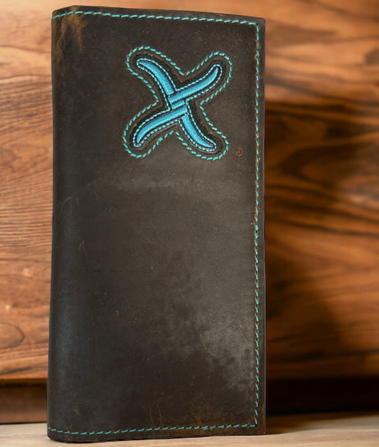 TWISTED X RODEO WALLET WITH TURQUOISE LOGO AND STITCHING