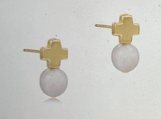 E NEWTON SIGNATURE CROSS GOLD STUD EARRINGS MOONSTONE