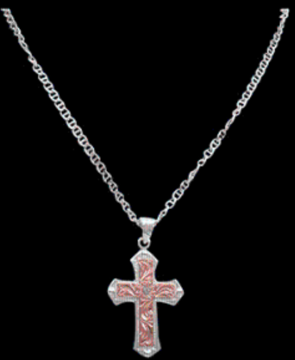 MENS SILVER AND COPPER CROSS NECKLACE