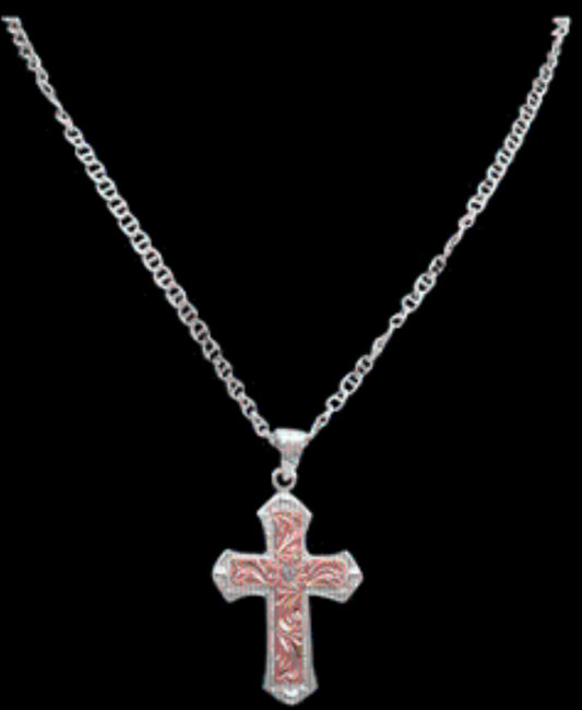 MENS SILVER AND COPPER CROSS NECKLACE