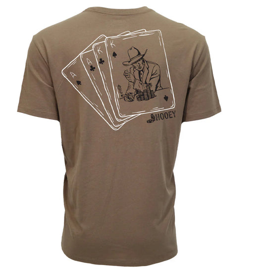 HOOEY GAMBLER MENS SHITAKE BROWN CREW NECK TSHIRT WITH BLACK/WHITE CARD LOGO ON BACK