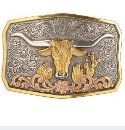 NOCONA LONGHORN WITH ANTIQUE GOLD FILIGREE ACCENTS BUCKLE