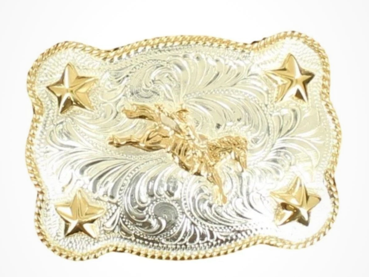 CRUMRINE YOUTH RECTANGLE ROPE EDGE STARS BELT BUCKLE