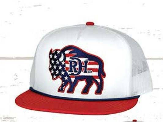 RED DIRT HAT CO TWO FIVE O-WHITE/WHITE RED FLAT BILL NAVY ROPE 5 PANEL SNAPBACK HAT
