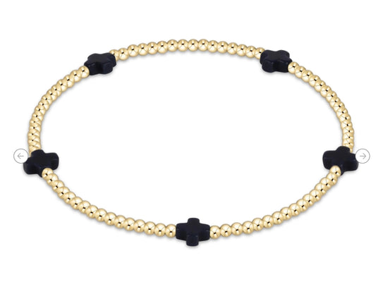 E NEWTON SIGNATURE CROSS SMALL 2MM GOLD BRACELET NAVY