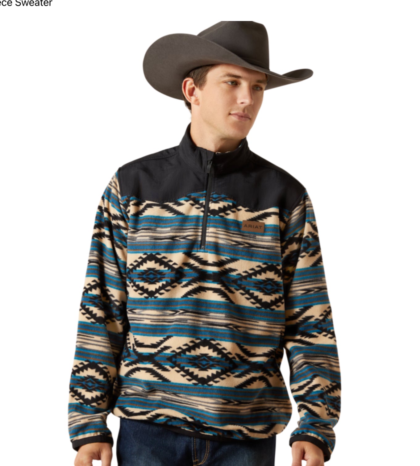 ARIAT MENS BASIC FLEECE 1/4 ZIP IN AZTEC PATTERN