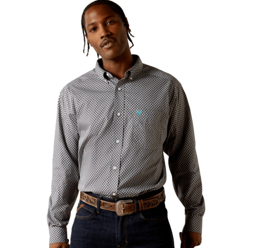 ARIAT MENS WRINKLE FREE LONG SLEEVE DARK GREY CALEB CLASSIC FIT SHIRT