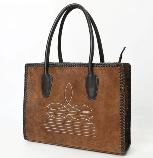 AMERICAN DARLING GENUINE SUEDE WOMENS WESTERN STITCH TOTE BAG