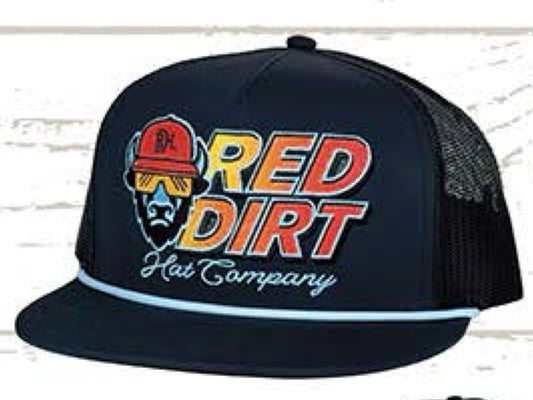 RED DIRT HAT CO PRIME-NAVY/NAVY WITH LIGHT BLUE ROPE FLAT BILL 5 PANEL SNAPBACK HAT