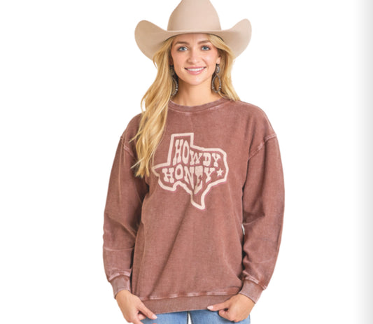 ROCK AND ROLL DENIM GRAPHIC PULLOVER HOWDY HONEY