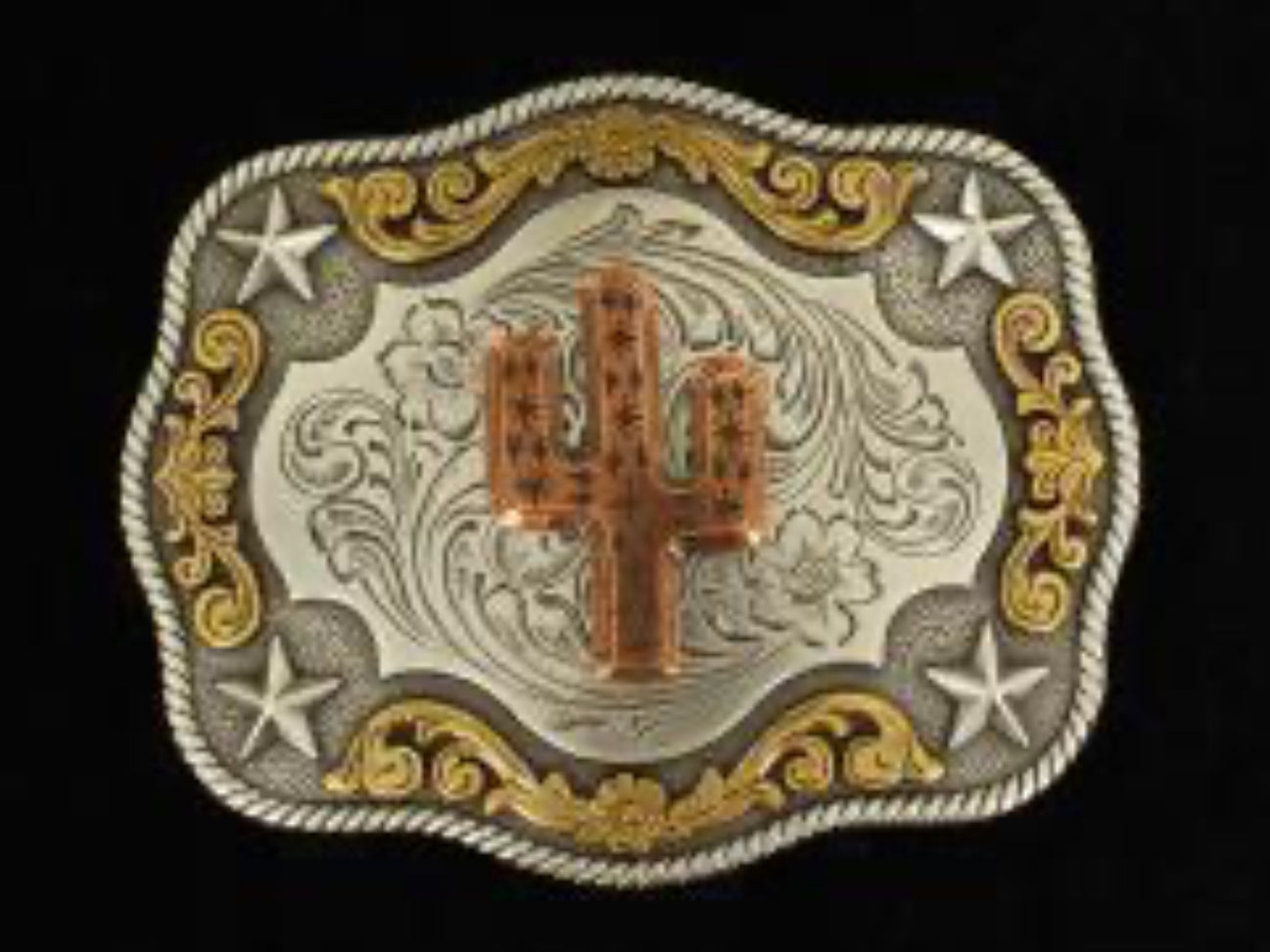 NOCONA COPPER CACTUS FILIGREE BELT BUCKLE WITH STAR ACCENTS