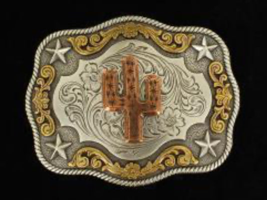 NOCONA COPPER CACTUS FILIGREE BELT BUCKLE WITH STAR ACCENTS
