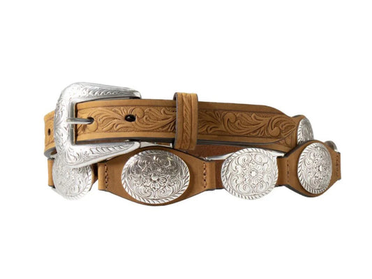 NOCONA FLORAL EMBOSSED LINKED CONCHO BELT