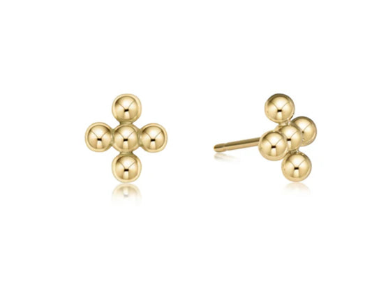 E NEWTON CLASSIC BEADED SIGNATURE CROSS STUD EARRINGS 4MM BEAD GOLD