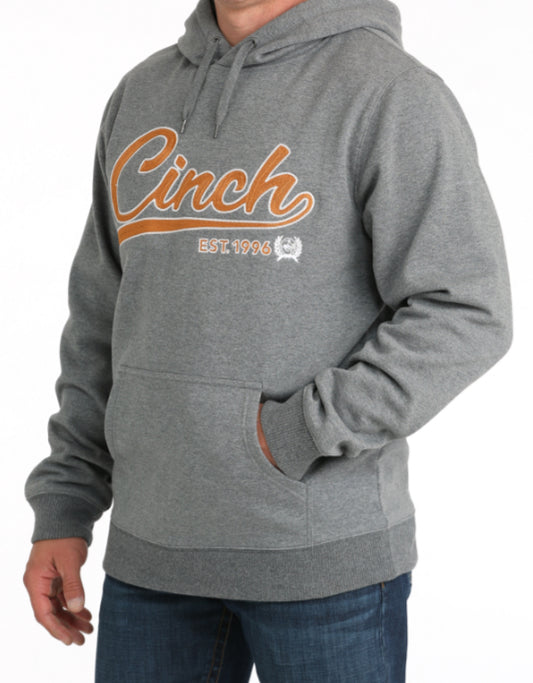 CINCH MENS GREY HOODIE WITH ORANGE LOGO