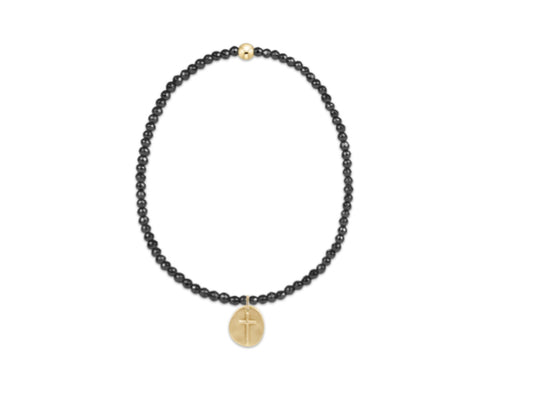 E NEWTON EXTENDS FACETED HEMATITE 2MM BEAD BRACELET -INSPIRE SMALL GOLD CHARM