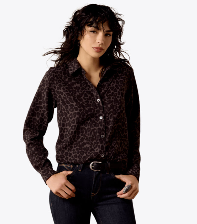 ARIAT WOMEN HOMESTYLE SHIRT IN GREY LEOPARD PRINT