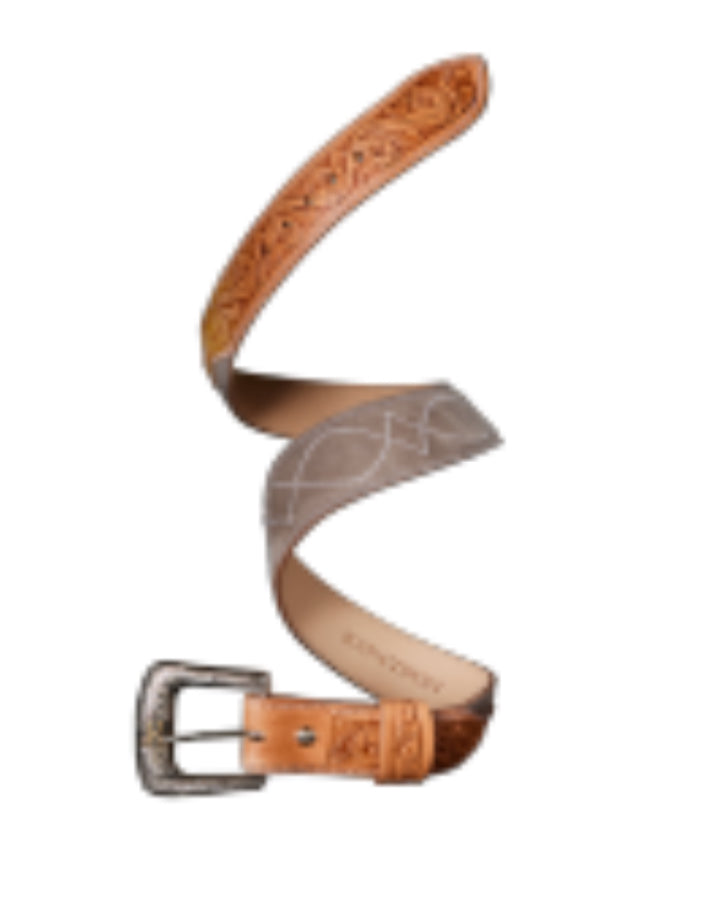 R WATSON MENS CHARCOAL ROUGHOUT SINGLE THREAD EMBROIDERY BELT