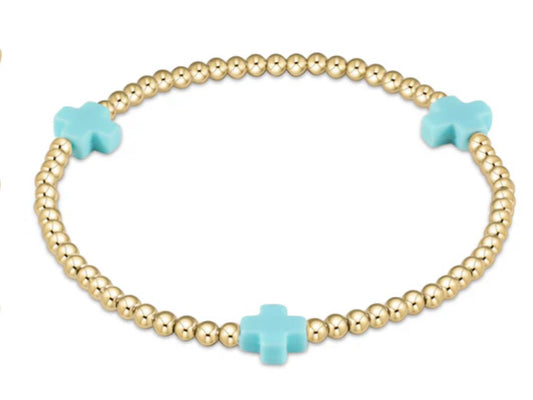 E NEWTON EXTENDS SIGNATURE CROSS GOLD PATTERN 3 MM BEAD BRACELET
