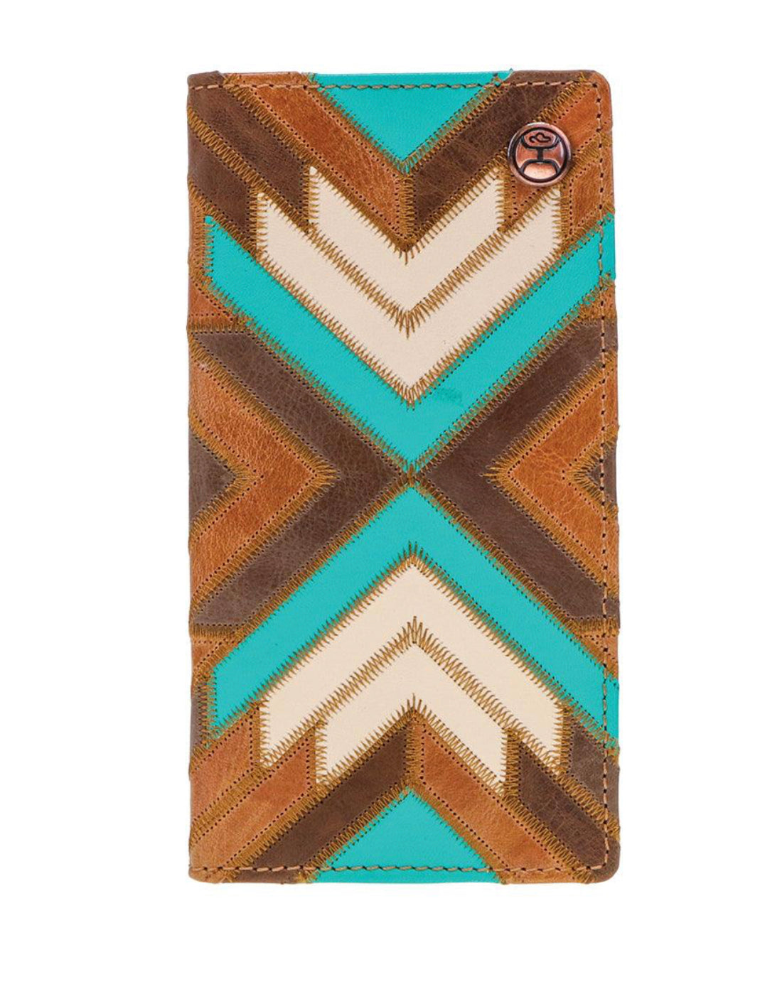 HOOEY “MONTEZUMA” PATCHWORK RODEO WALLET WITH ACCENTS AND HOOEY LOGO RIVET