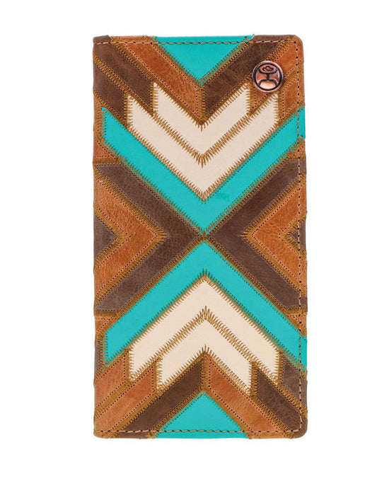 HOOEY “MONTEZUMA” PATCHWORK RODEO WALLET WITH ACCENTS AND HOOEY LOGO RIVET