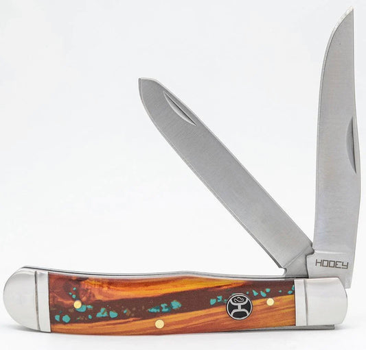 HOOEY KNIFE, LARGE 4 1/4” BROWN/TURQUOISE TRAPPER