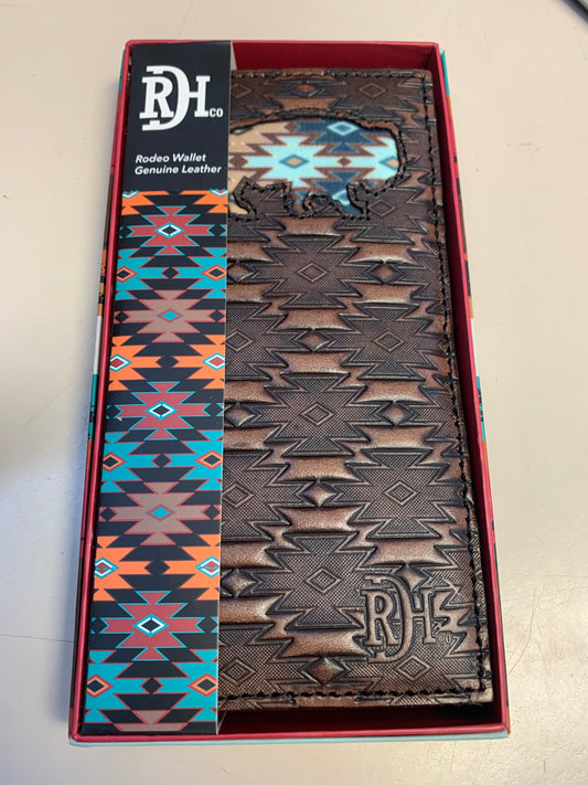 RED DIRT HAT CO MEDS RODEO WALLET SOUTHWEST PRINT BUFFALO INLAY